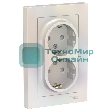 Розетка 2-м СП AtlasDesign 16А IP20 с заземл. защ. шторки в сборе жемчуж. SchE ATN000426