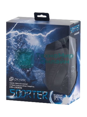 Гарнитура Oklick HS-L930G чёрный/синий, проводная, USB, подсветка