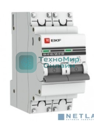 Выключатель автоматический модульный 2п C 6А 4.5кА ВА 47-63 PROxima EKF mcb4763-2-06C-pro