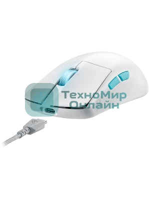 Мышь беспроводная/проводная ASUS ROG Harpe Ace Aim Lab Edition белый, 36000 dpi, радиоканал, Bluetooth, USB, кнопки - 5