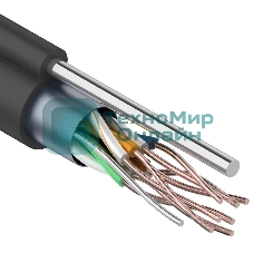 Кабель витая пара Rexant F/UTP, cat.5e, PE, 4PR, 24AWG, внешний, черный, с тросом, 305 м