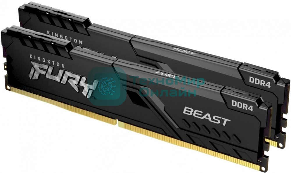 Оперативная память Kingston Fury Beast, DDR4, 16GB (2x8GB), 3600MHz, CL17, DIMM, с радиаторами, черный