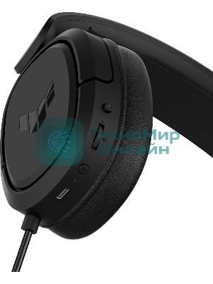 Гарнитура ASUS TUF Gaming H1 Wireless чёрный, беспроводная + проводная, USB/USB-C, до 15 ч, виртуальный 7.1, шумоподавление микрофона