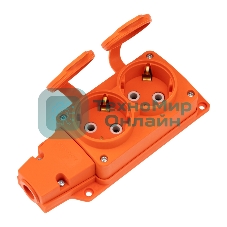 Розетка (колодка) Rexant влагозащищенная с крышкой 2 гнезда COMPACT, с/з, 16А, IP54, каучук, оранжевый