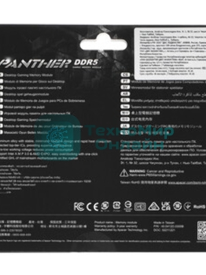Оперативная память Apacer Panther, DDR5, 32GB (2x16GB), 5600 MHz, CL40, с радиатором