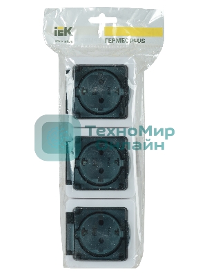 Розетка силовая IEK ERMP32-K03-16-54-EC РСб23-3-ГПБд роз 3м с з/к о/у IP54 (дымчатый) ГЕРМЕС PLUS