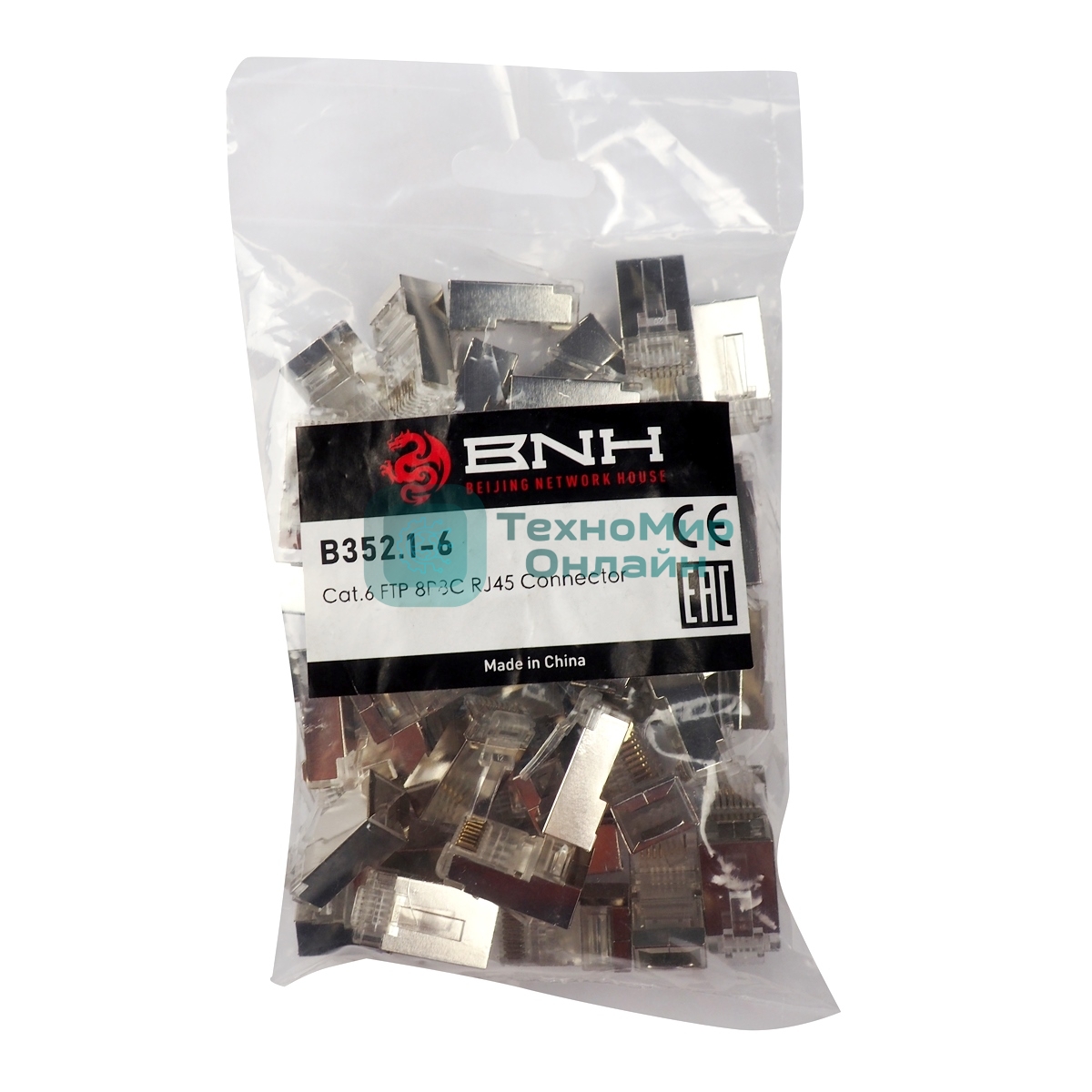 Разъём BNH, RJ45, кат. 6, экр., обжимной, для кабеля, 100 шт, цвет: прозрачный