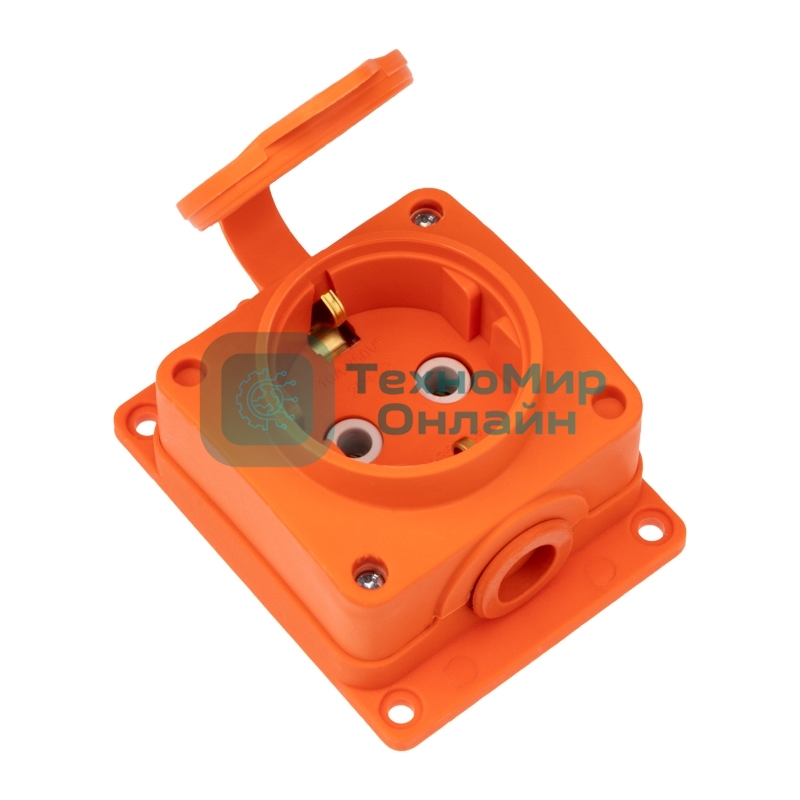 Розетка (колодка) Rexant влагозащищенная с крышкой 1 гнездо COMPACT, с/3, 16А, IP54, каучук, оранжевый
