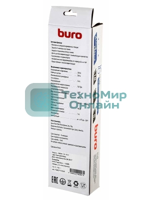 Сетевой фильтр Buro 600SH-16-1.8-W 1.8 м, 6 розеток, белый, коробка