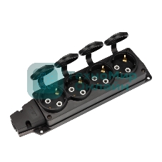 Розетка (колодка) Rexant влагозащищенная с крышкой 4 гнезда COMPACT, с/з, 16А, IP54, каучук, черный