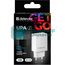 Сетевой адаптер питания Defender 1xUSB, 5V/2.1А, белый (UPA-21)