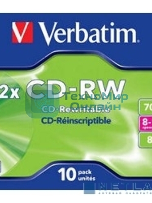 Диск CD-RW Verbatim 700Mb 12x Jewel case (10шт) (43148)