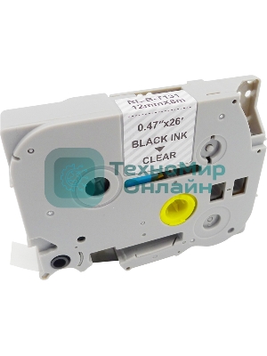 Картридж ленточный Cactus CS-TZ131 черный 12мм, черный шрифт, прозрачный фон, 8м для Brother 1010/1280/1830VP/7600VP