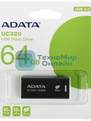 Флешка USB ADATA UC320 (UC320-64G-RBK/BK), 64Gb, USB 3.2, R/W 100/30, черный