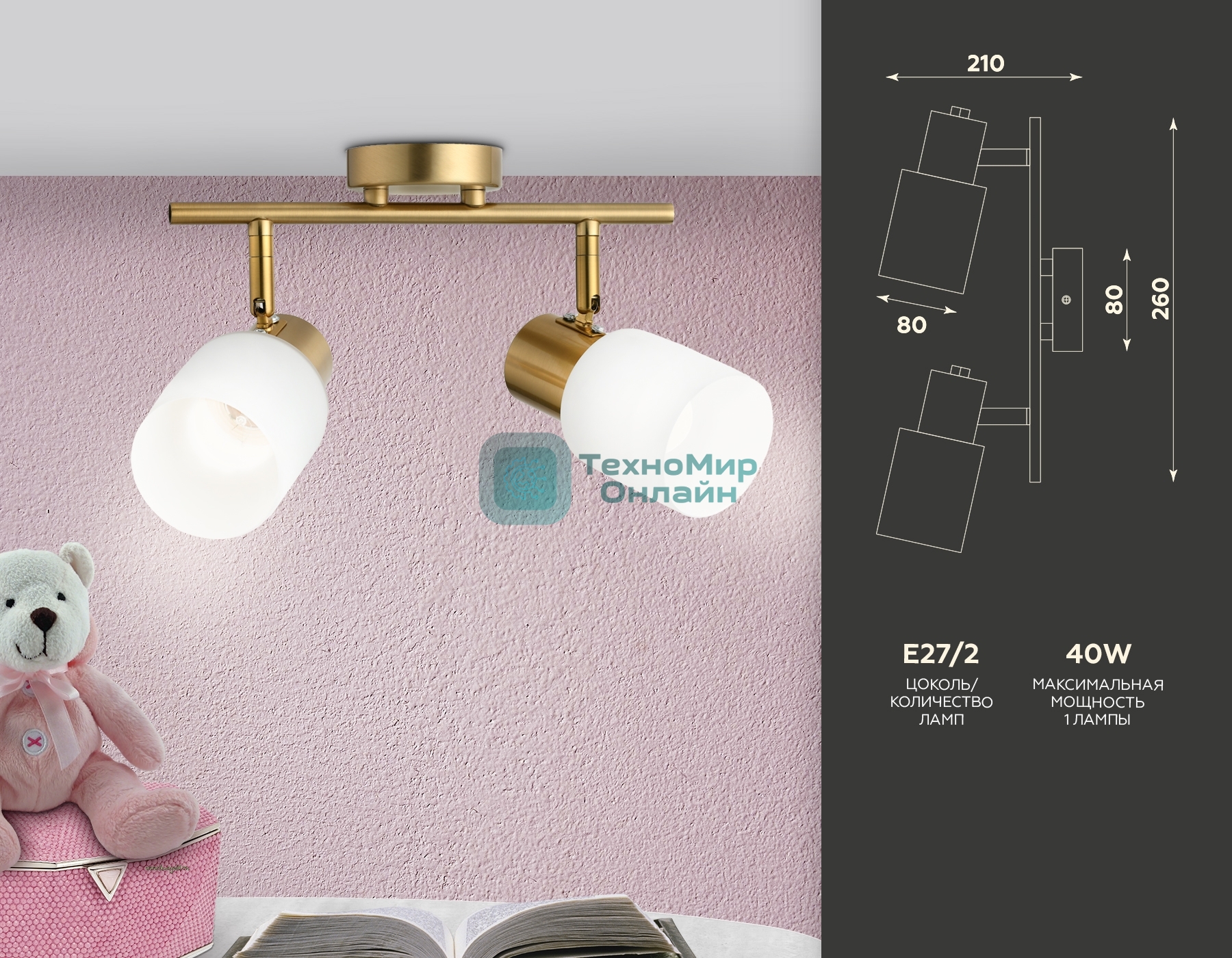 Светильник Ambrella light TR3969/2 BS/FR латунь/белый матовый  E27*2 max 40W 260*80*210
