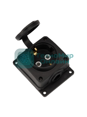 Розетка (колодка) Rexant влагозащищенная с крышкой 1 гнездо COMPACT, с/3, 16А, IP54, каучук, черный