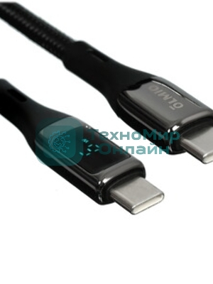 Кабель OLMIO GEEK, Type-C - Type-C, 60W, 1.2м, тканевая оплетка, LCD, черный