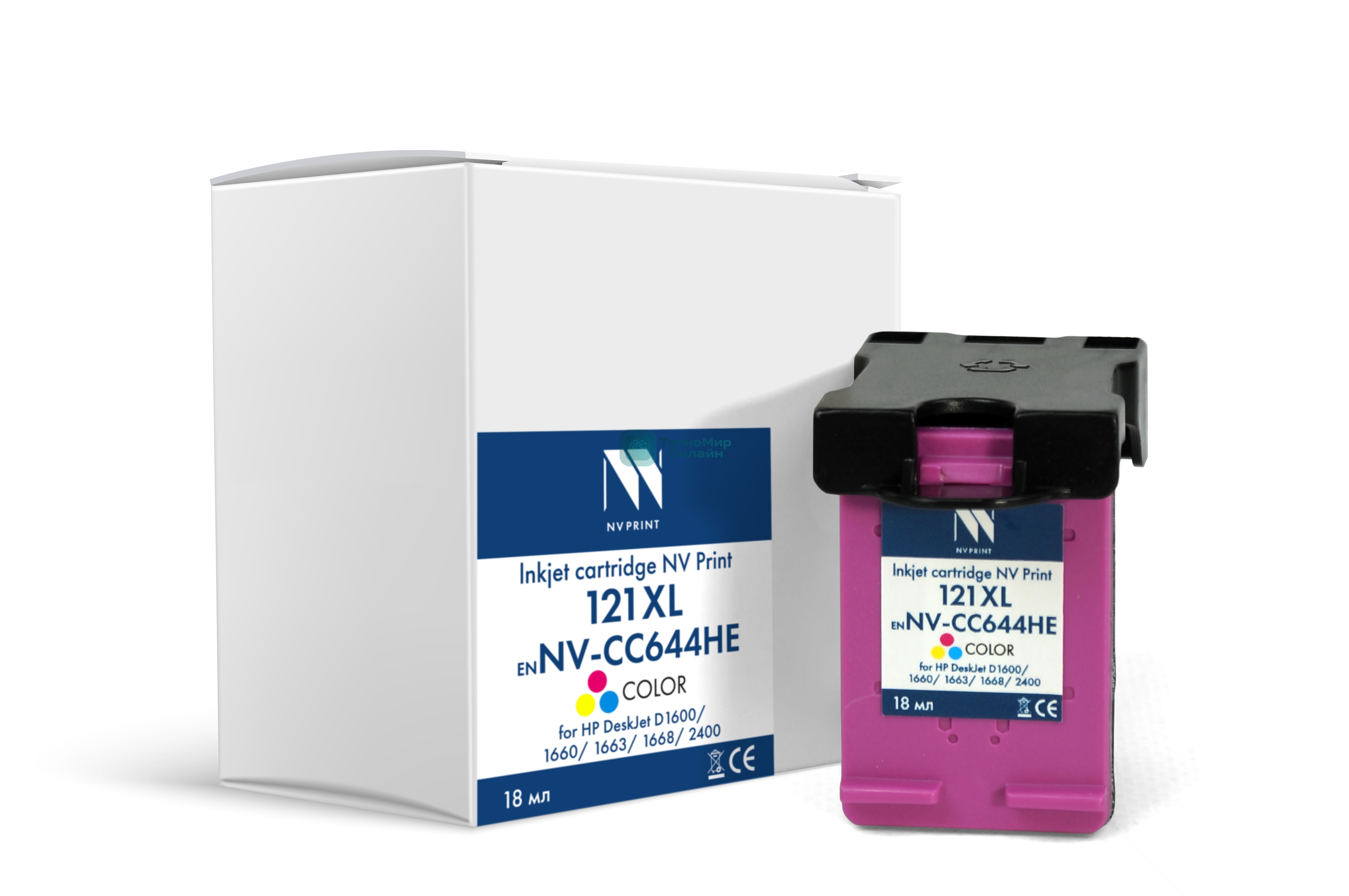 Картридж струйный NVPrint 121XL (NV-CC644HE) Color для HP DeskJet D1600/D1663/D2500/D2563/D2663/D5563/F2423/F2486/F2493/F4213/F4275/F4280/F4283/F4583 (18 мл) совместимый