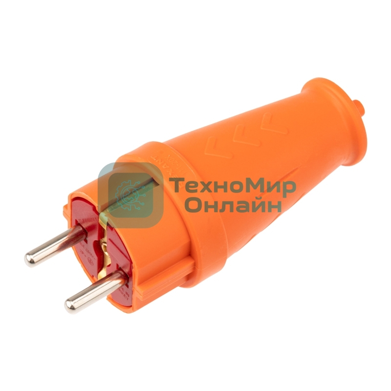 Вилка Rexant влагозащищенная прямая COMPACT, с/з, 16А, IP44, каучук, оранжевая