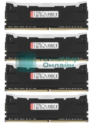 Оперативная память Kingston Fury Renegade, DDR4, 128GB (4x32GB), 3200MHz, CL16, DIMM, радиатор, черный