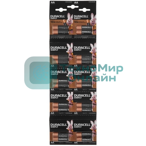 Батарейка AA/ Батарейка Duracell SIMPLY LR6 AA BL20 (2*10) Alkaline 1.5V отрывные (20/200/16000) (20 шт.)