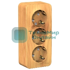 Розетка 3-я с заземлением со шторками ИЗОЛ.ПЛ.,16А, 250В, ЯСЕНЬ О/У