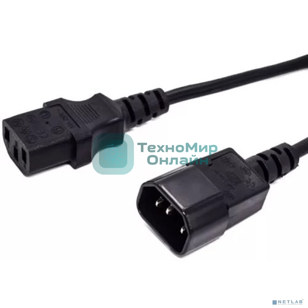Кабель питания Filum FL-PC16-C13-C14-1M С13- C14, 3х1 мм , 220В, 10A, черный, 1 м.