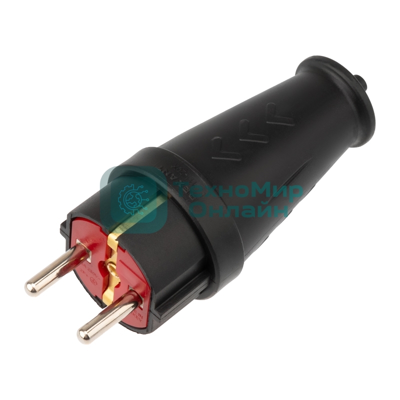 Вилка Rexant влагозащищенная прямая COMPACT, с/з, 16А, IP44 каучук, черная