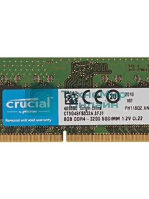 Оперативная память Crucial, DDR4, 8GB (1x8GB), 3200 MHz, CL22, без радиатора, SO-DIMM, OEM