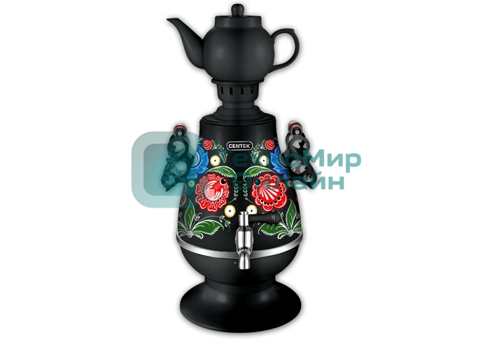 Самовар Centek CT-0091 B (черн+рисунок), 4.0л, 2300 Вт, поддерж.t + LED индикатор, керам заварник