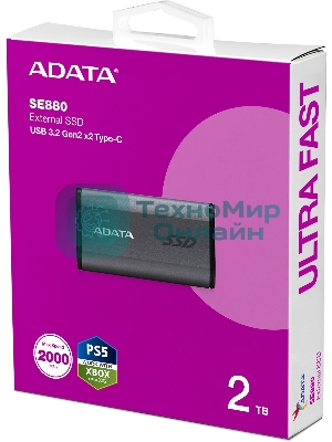 Внешний SSD ADATA Elite SE880, 2TB, USB 3.2 Gen 2x2 Type-C, R/W 2000/2000, серый