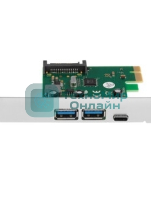 Контроллер ExeGate EXE-323 PCI-E 2.0, 2*USB 3.0 ext + 1*Type-C, разъем доп.питания (OEM)