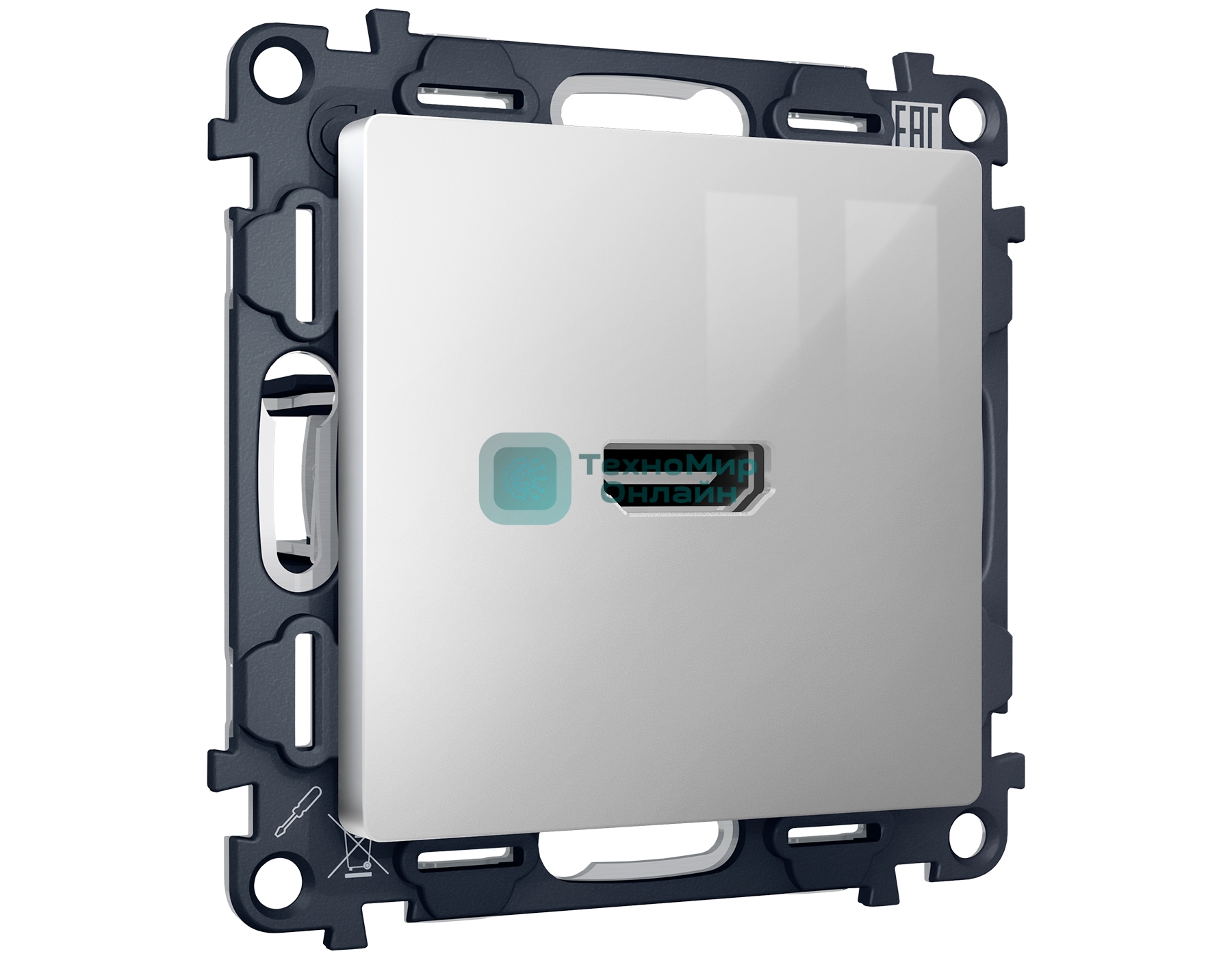 Комплект механизма розетки HDMI 2.0 ALFA Серебро глянец 40V/500mA 2.0GHz 5-18Gbit/s QUANT (AP4140, VM222) MA414010