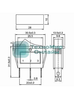 Выключатель клавишный Rexant 250V 15А (3с) ON-OFF желтый с подсветкой