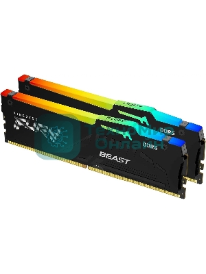 Оперативная память Kingston Fury Beast, DDR5, 64GB (2x32GB), 5600MHz, CL40, DIMM, с радиатором, RGB, черный