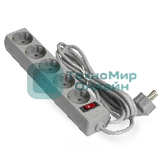 Сетевой фильтр ExeGate EX285800RUS EC-5-5G (5 евророзетки с заземлением, 5м, защита от перегрузки, выключатель с подсветкой, серый)