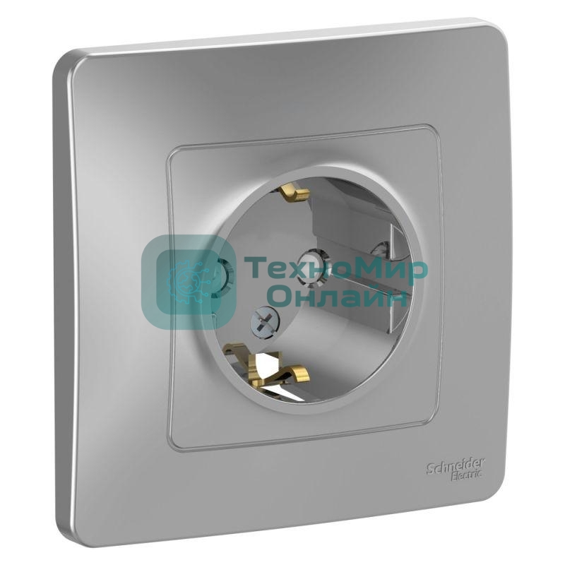 Розетка 1-м СП Blanca 16А IP20 250 В с заземл. защ. шторки алюм. SchE BLNRS001113