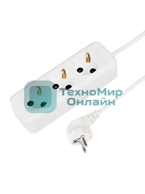 Удлинитель Rexant 3 гнезда, 3 м, 3х1.0 мм², с/з, белый (Сделано в России)