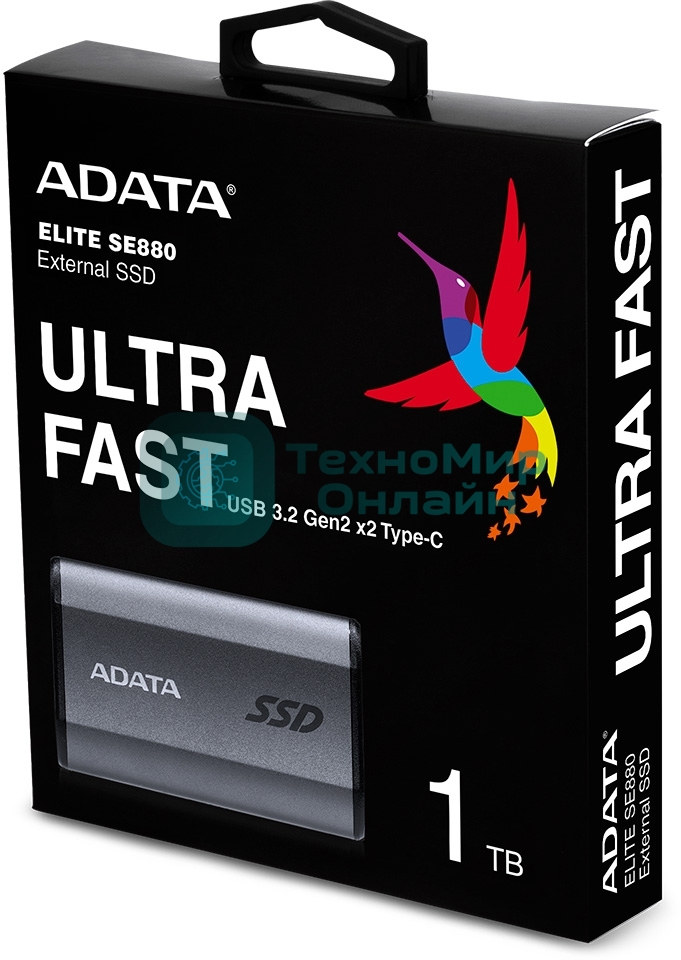 Внешний SSD ADATA Elite SE880, 1TB, USB 3.2 Gen 2x2 Type-C, R/W 2000/2000, серый