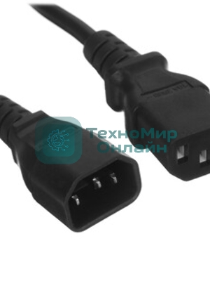 Шнур PowerCube ПВС-АП 3x0,75 C13С14-250-10-1,8, черный, 1,8 м, C13-C14, 3x0.75, 10А, с заземлением,