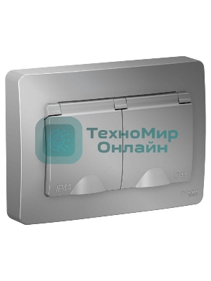 Розетка двойная с заземл.со шторк.,с крышками,16А,250В, алюминий С/У IP44