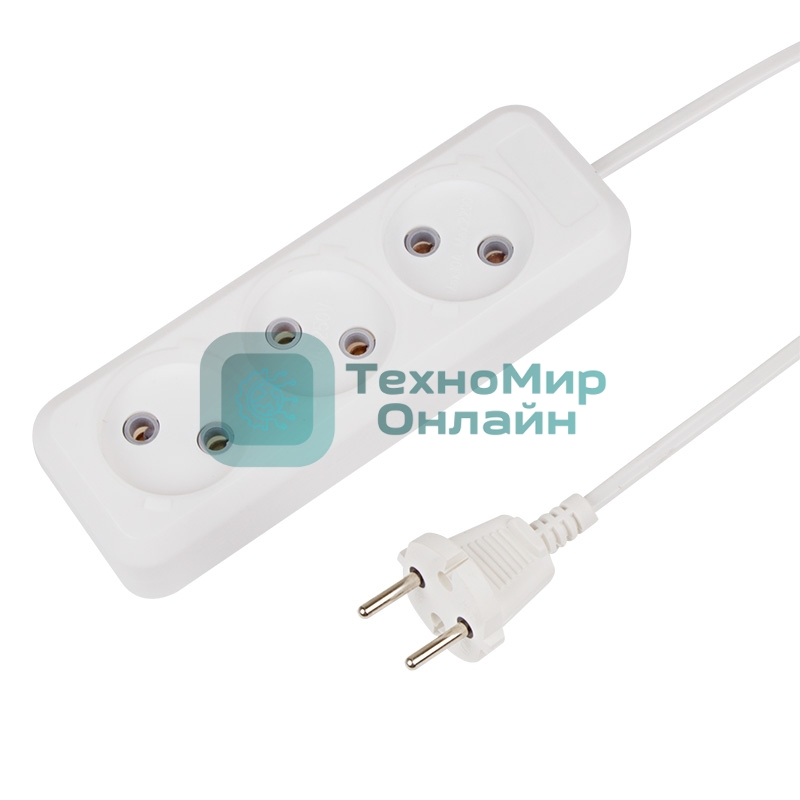 Удлинитель Rexant 3 гнезда, 3 м, 2х0.75 мм², б/з, белый (Сделано в России)