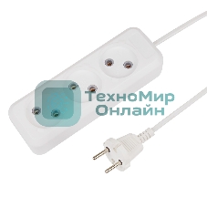 Удлинитель Rexant 3 гнезда, 3 м, 2х0.75 мм², б/з, белый (Сделано в России)