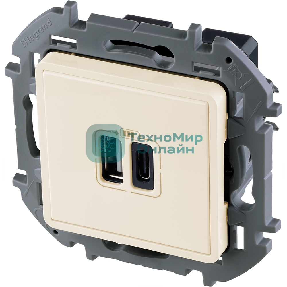 Зарядное устройство 2 разъема Legrand Inspiria USB A-C 240В/5В 3000мА слоновая кость
