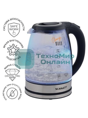 Чайник электрический Scarlett SC-EK27G36 1.8л. 1800Вт черный (корпус: стекло)